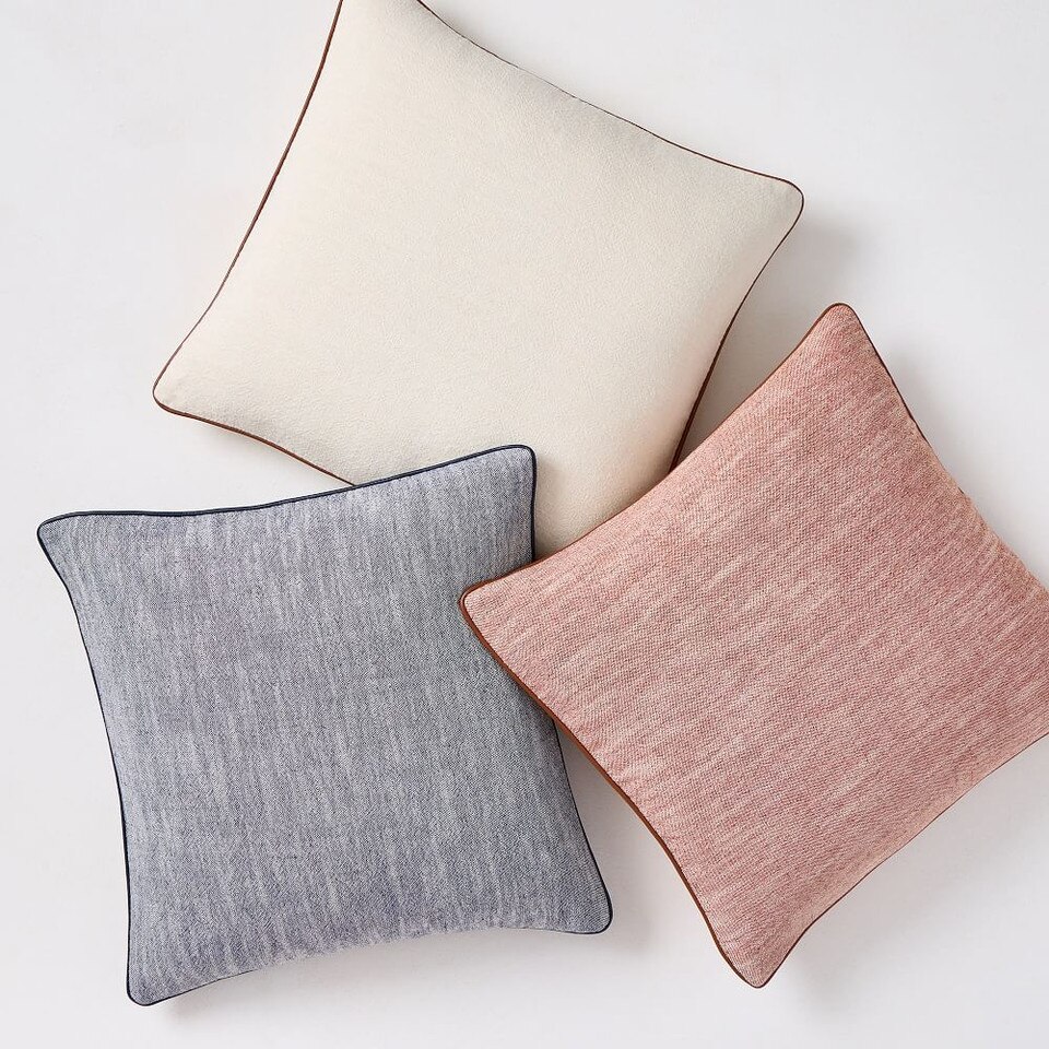 Linen Cotton Chambray w/ Leather Trim Cushion Cover West Elm Australia